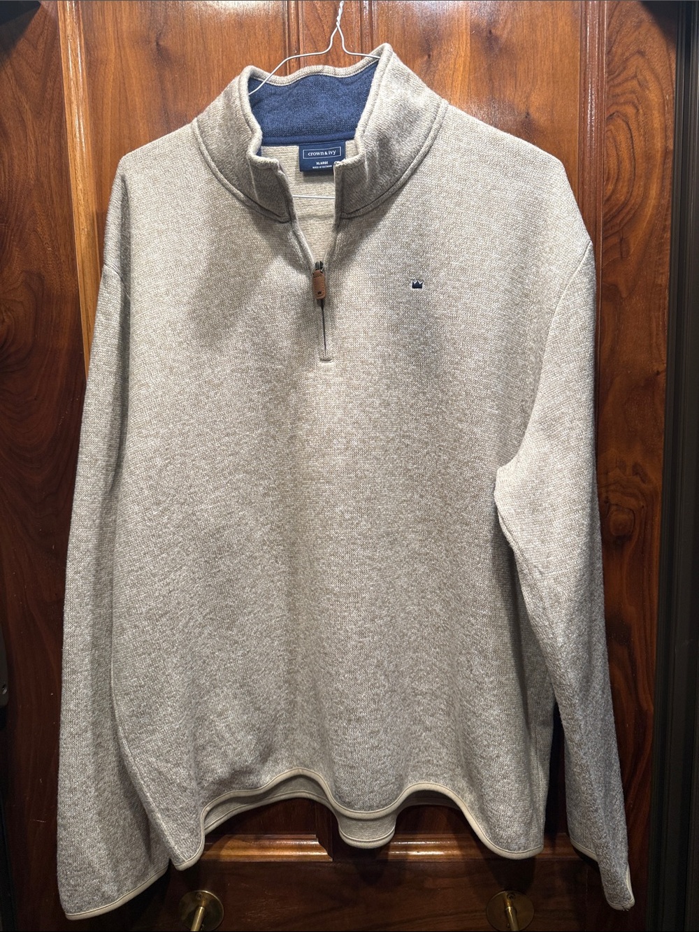 Crown & Ivy Men’s Half-Zip Pullover - Light Gray/Tan